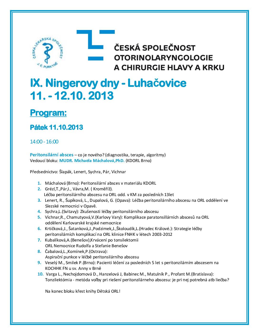 19. setkání Severoněmecké společnosti otorinolaryngologie a cervikofaciální chirurgie