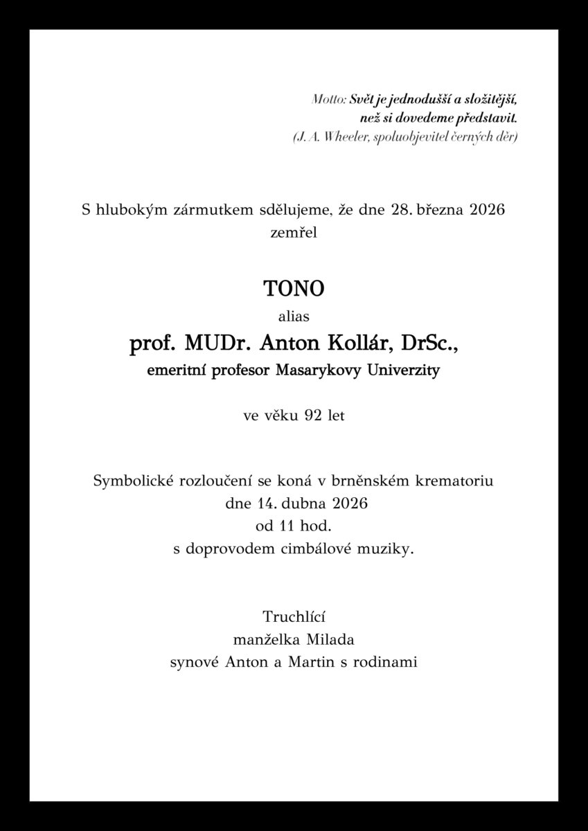 prof. MUDr, Anton Kollár, DrSc. smuteční oznámení 1